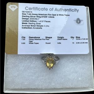 Honey American fire opal & white topaz sterling silver ring